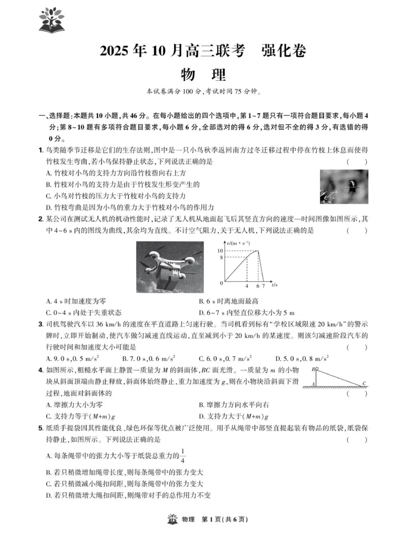 试卷_2025年10月_12026年试卷教辅资源等多个文件_251031东北三省精准教学联盟2026届高三10月联考强化卷_东北精准教学联盟2026届高三上学期10月联考物理试题（强化卷）