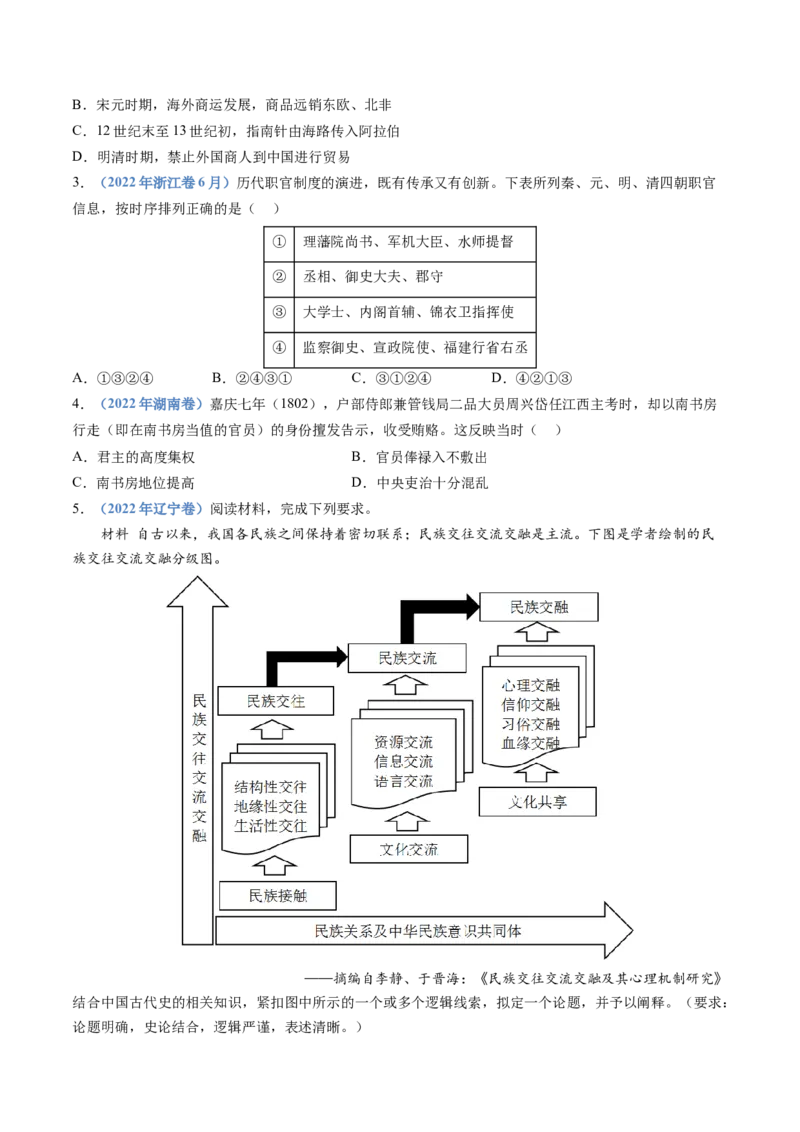 专题04明清中国版图的奠定与面临的挑战（学生卷）_近10年高考真题汇编（必刷）_十年（2014-2024）高考历史真题分项汇编（全国通用）