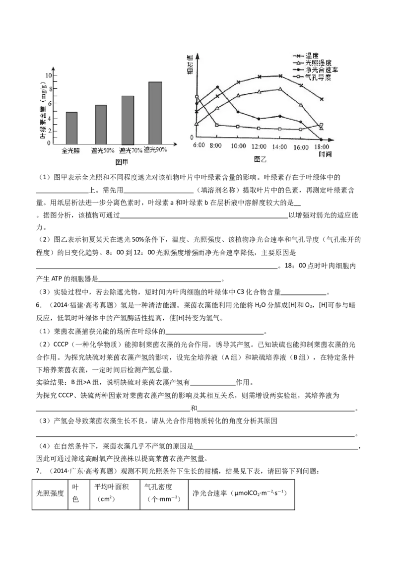 专题06光合作用（原卷卷）_近10年高考真题汇编（必刷）_十年（2014-2024）高考生物真题分项汇编（全国通用）_十年（2014-2023）高考生物真题分项汇编（全国通用）