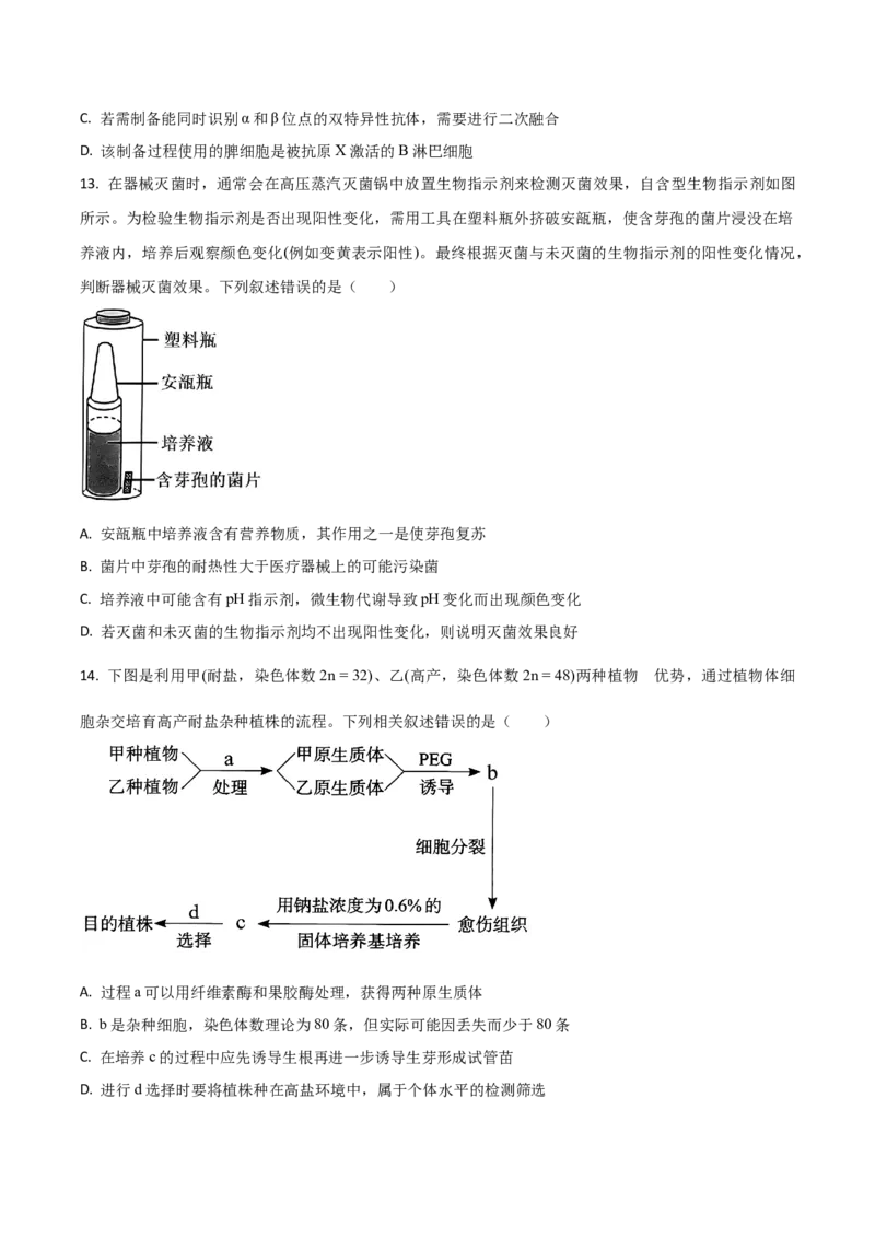 吉林省梅河口市第五中学2026届高三上学期开学考试生物Word版含答案_2025年9月_250912吉林省梅河口市第五中学2026届高三上学期开学考试（全科）
