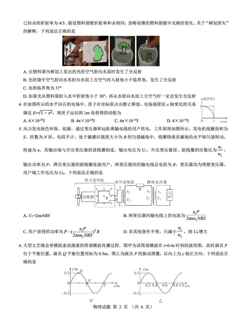 高二名校教研联盟2023-2024学年高二年级6月月考（6.25-26）物理试卷(1)_1多考区联考_0701名校教研联盟2023-2024学年高二年级6月月考