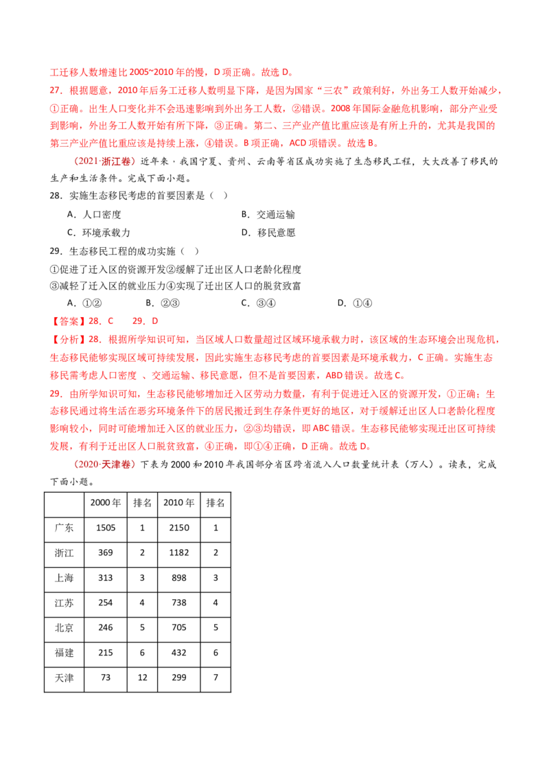 专题09人口-十年（2014-2023）高考地理真题分项汇编（解析卷）_近10年高考真题汇编（必刷）_十年（2014-2024）高考地理真题分项汇编（全国通用）