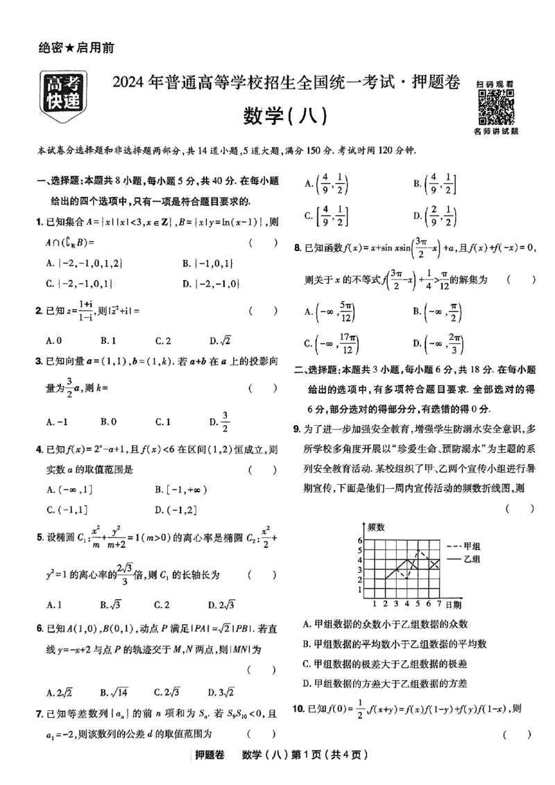 8_2024高考押题卷_112024高考快递全系列_（新高考）《万向思维&middot;高考快递高考押题卷》8套_万向思维&middot;高考快递高考押题卷8套数学_万向思维数学数学试卷合集