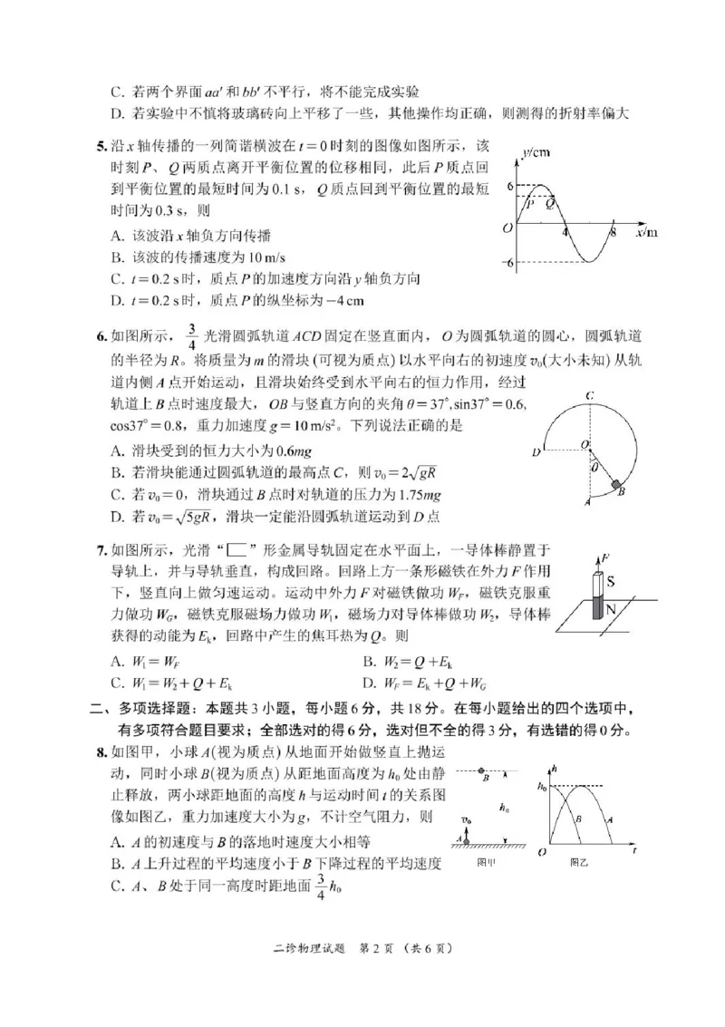 四川省乐山市，自贡市，宜宾市2025届高三第二次诊断性考试物理+答案_2025年3月_250323四川省乐山市，自贡市，宜宾市2025届高三第二次诊断性考试（全科）