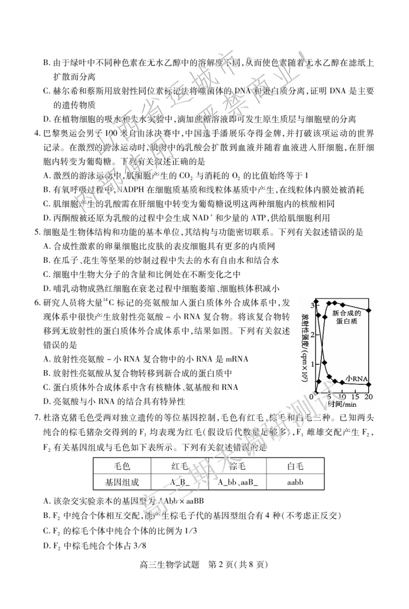 高三生物_2025年1月_2501162025运城市高三第一学期期末调研测试（全科）_生物