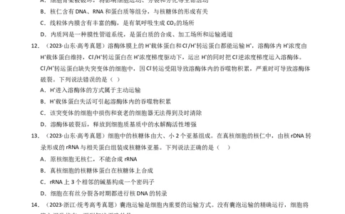 专题01细胞的结构与分子组成（学生卷）_近10年高考真题汇编（必刷）_十年（2014-2024）高考生物真题分项汇编（全国通用）_2023年高考真题和模拟题生物分项汇编（全国通用）