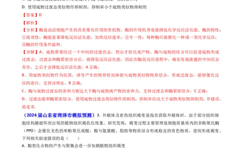 专题04ATP和酶2024年高考真题和模拟题生物分类汇编（教师卷）_近10年高考真题汇编（必刷）_十年（2014-2024）高考生物真题分项汇编（全国通用）