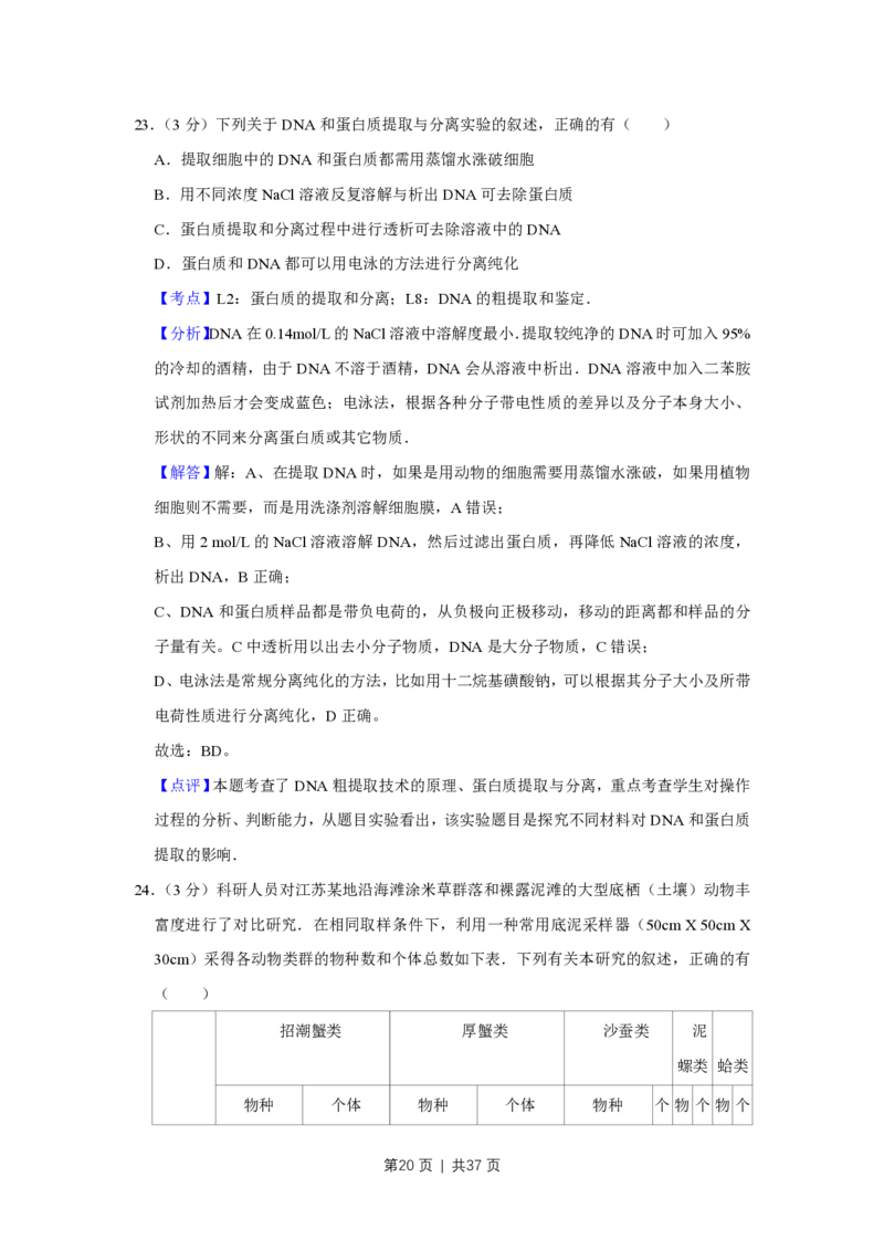 2009年高考生物试卷（江苏）（解析卷）_生物历年高考真题_新&middot;PDF版2008-2025&middot;高考生物真题_生物（按年份分类）2008-2025_2009&middot;高考生物真题