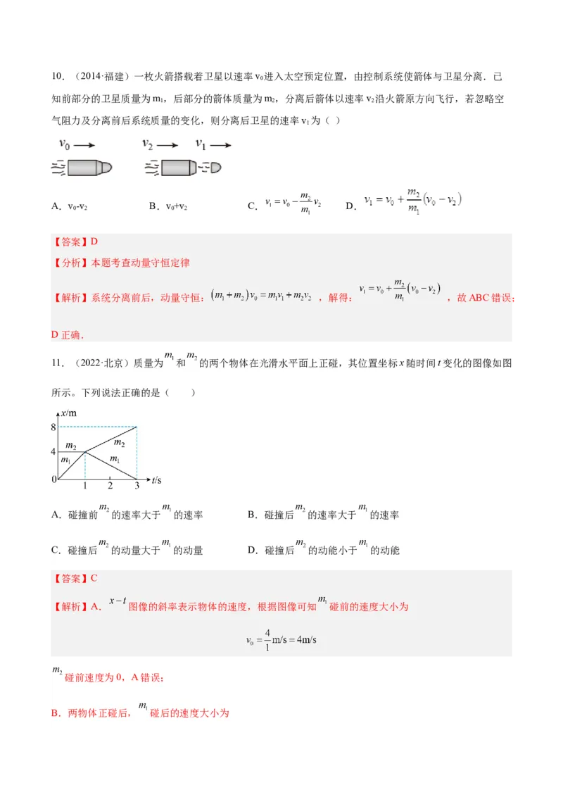 专题28动量守恒定律及其应用（一）（解析卷）-十年（2014-2023）高考物理真题分项汇编（全国通用）_近10年高考真题汇编（必刷）_十年（2014-2024）高考物理真题分项汇编（全国通用）