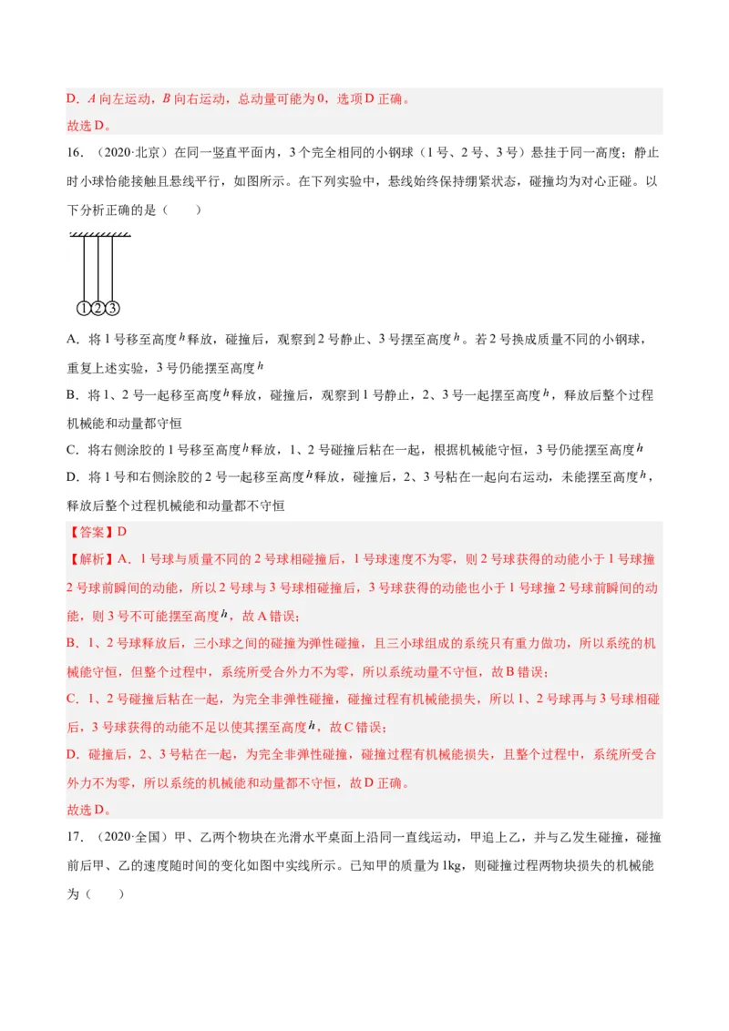 专题28动量守恒定律及其应用（一）（解析卷）-十年（2014-2023）高考物理真题分项汇编（全国通用）_近10年高考真题汇编（必刷）_十年（2014-2024）高考物理真题分项汇编（全国通用）