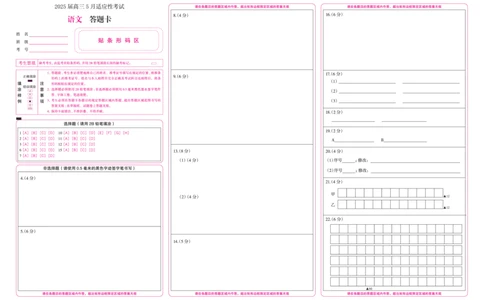 湖南省天壹名校联盟2025届高三5月适应性考试语文答题卡_2025年5月_250512湖南省天壹名校联盟2025届高三5月适应性考试（全科）