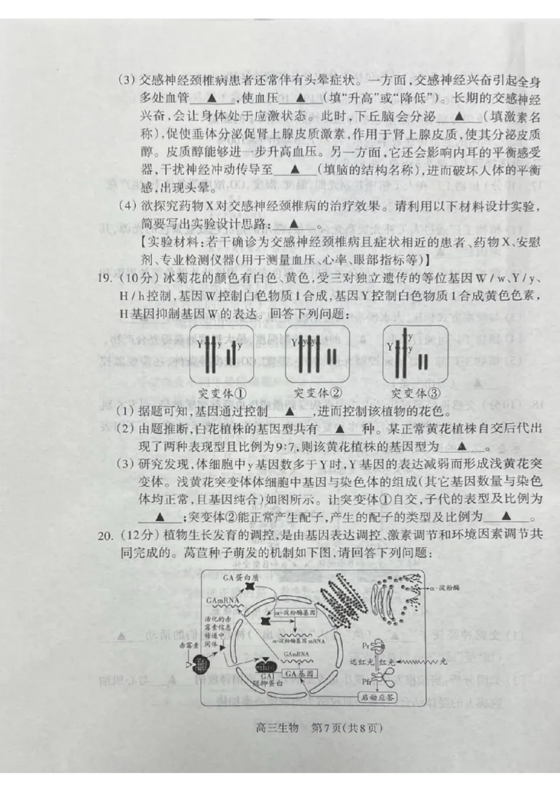 山西省吕梁市2024-2025学年高三上学期期末考试生物试题_2025年1月_250123山西省吕梁市2024-2025学年高三上学期期末调研考试试题（全科）