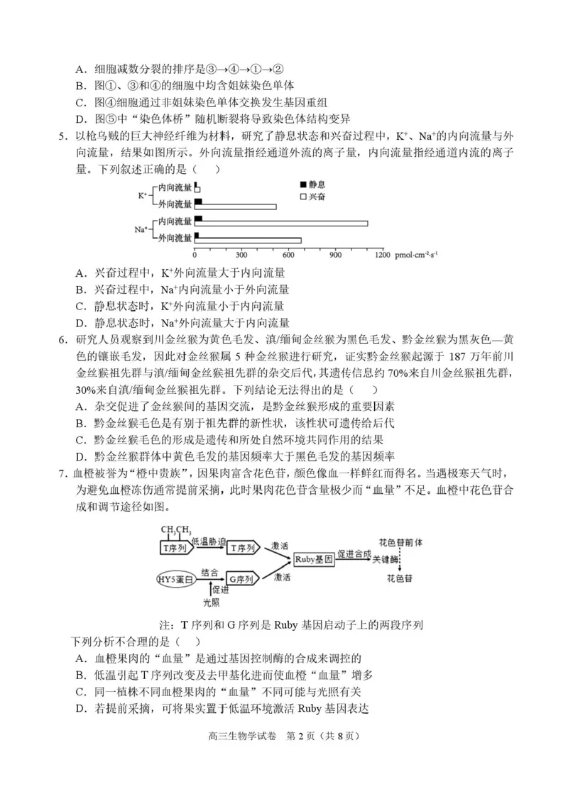 广西示范性高中2026届高三上学期9月联合调研测试生物试卷（含解析）_2025年9月_250928考阅评广西示范性高中2025-2026学年高三上学期9月联合调研测试（全科）