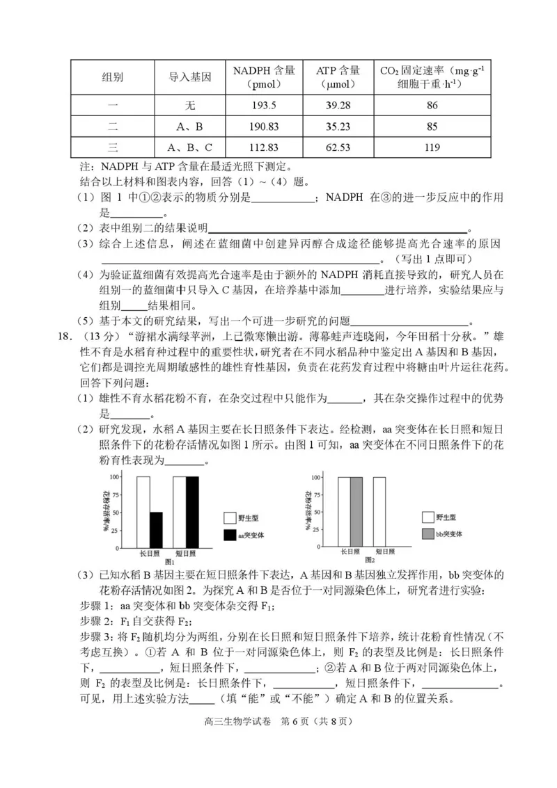 广西示范性高中2026届高三上学期9月联合调研测试生物试卷（含解析）_2025年9月_250928考阅评广西示范性高中2025-2026学年高三上学期9月联合调研测试（全科）