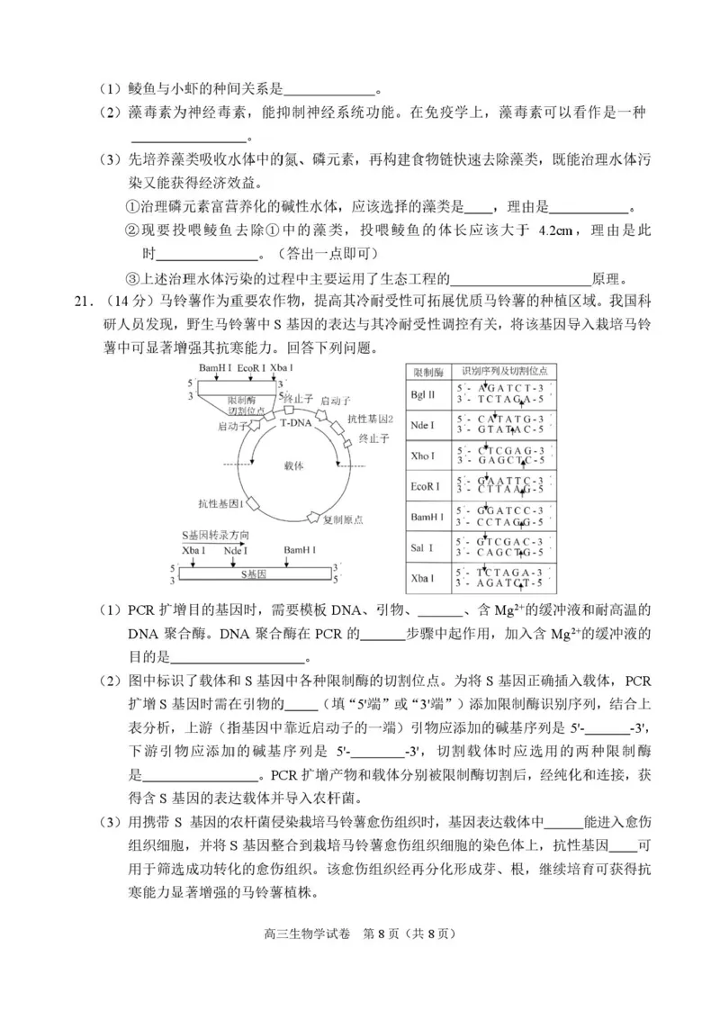 广西示范性高中2026届高三上学期9月联合调研测试生物试卷（含解析）_2025年9月_250928考阅评广西示范性高中2025-2026学年高三上学期9月联合调研测试（全科）