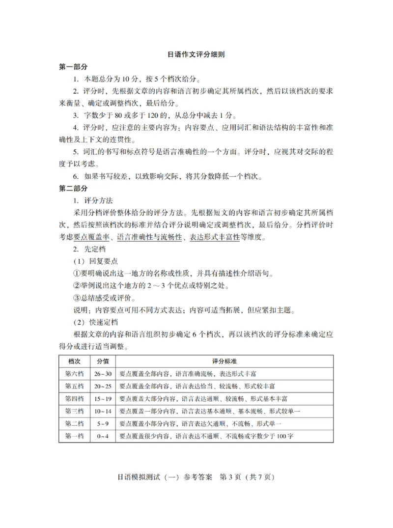 广东省2025年普通高等学校招生全国统一考试模拟测试（一）日语答案_2025年3月_250320广东省2025年普通高等学校招生全国统一考试模拟测试（一）（广东一模）（全科）