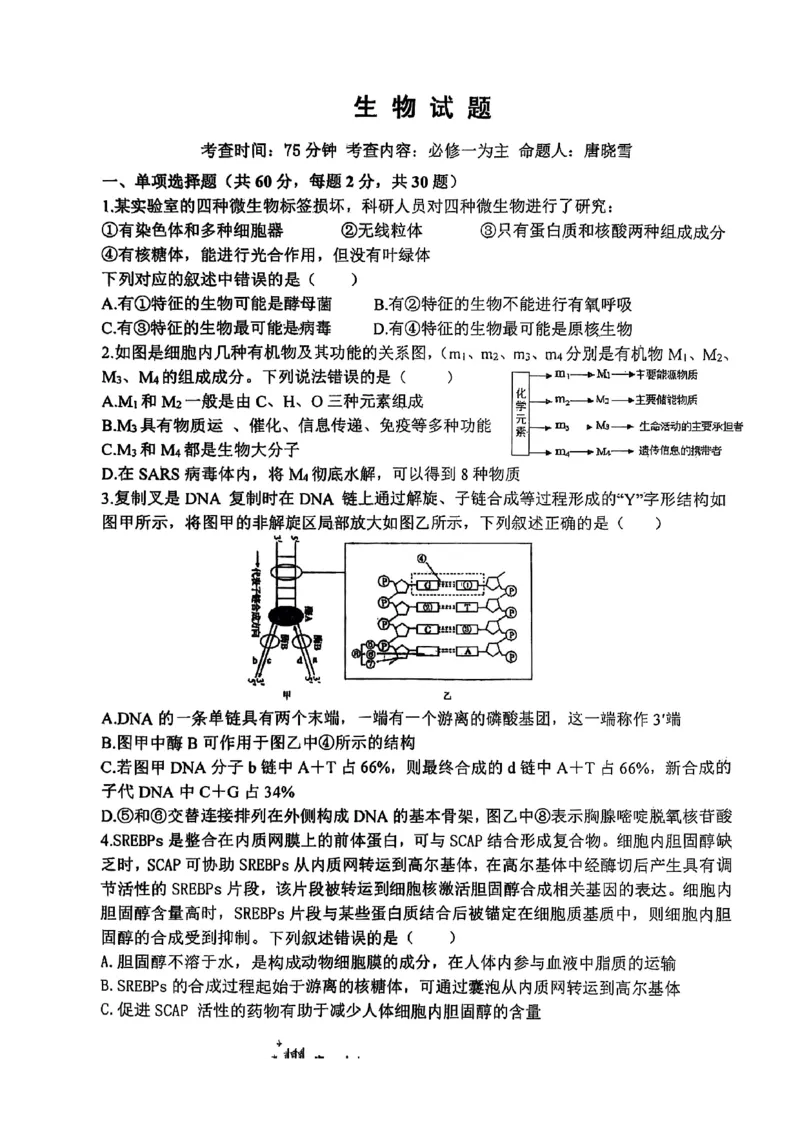 山西省山西大学附属中学校2025-2026学年高三上学期8月月考生物试题_2025年8月_250813山西省山西大学附属中学校2025-2026学年高三上学期8月（总第一次）模块诊断