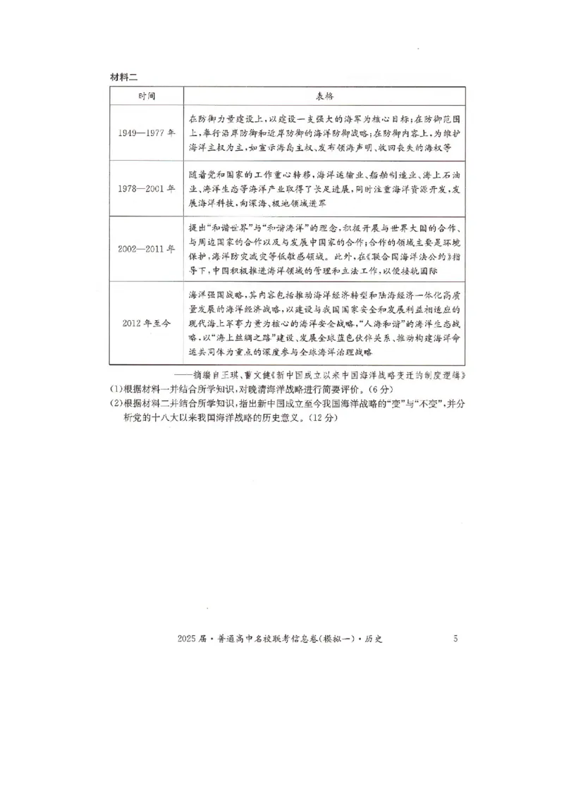 湖南省2025届普通高中名校联考信息卷（模拟一）历史_2025年3月_250331湖南省2025届普通高中名校联考信息卷（模拟一）（全科）_湖南省2025届普通高中名校联考信息卷（模拟一）历史