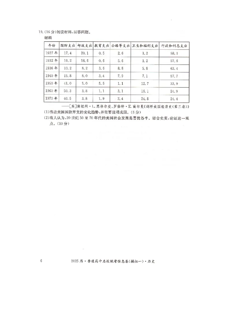 湖南省2025届普通高中名校联考信息卷（模拟一）历史_2025年3月_250331湖南省2025届普通高中名校联考信息卷（模拟一）（全科）_湖南省2025届普通高中名校联考信息卷（模拟一）历史