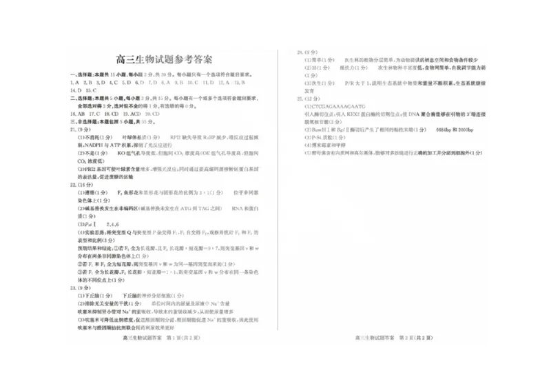 德州三模生物答案_2025年5月_250528山东省德州市2025届高三年级第三次适应性检测（德州三模）（全科）_山东省德州市2025届高三年级第三次适应性检测（德州三模）生物