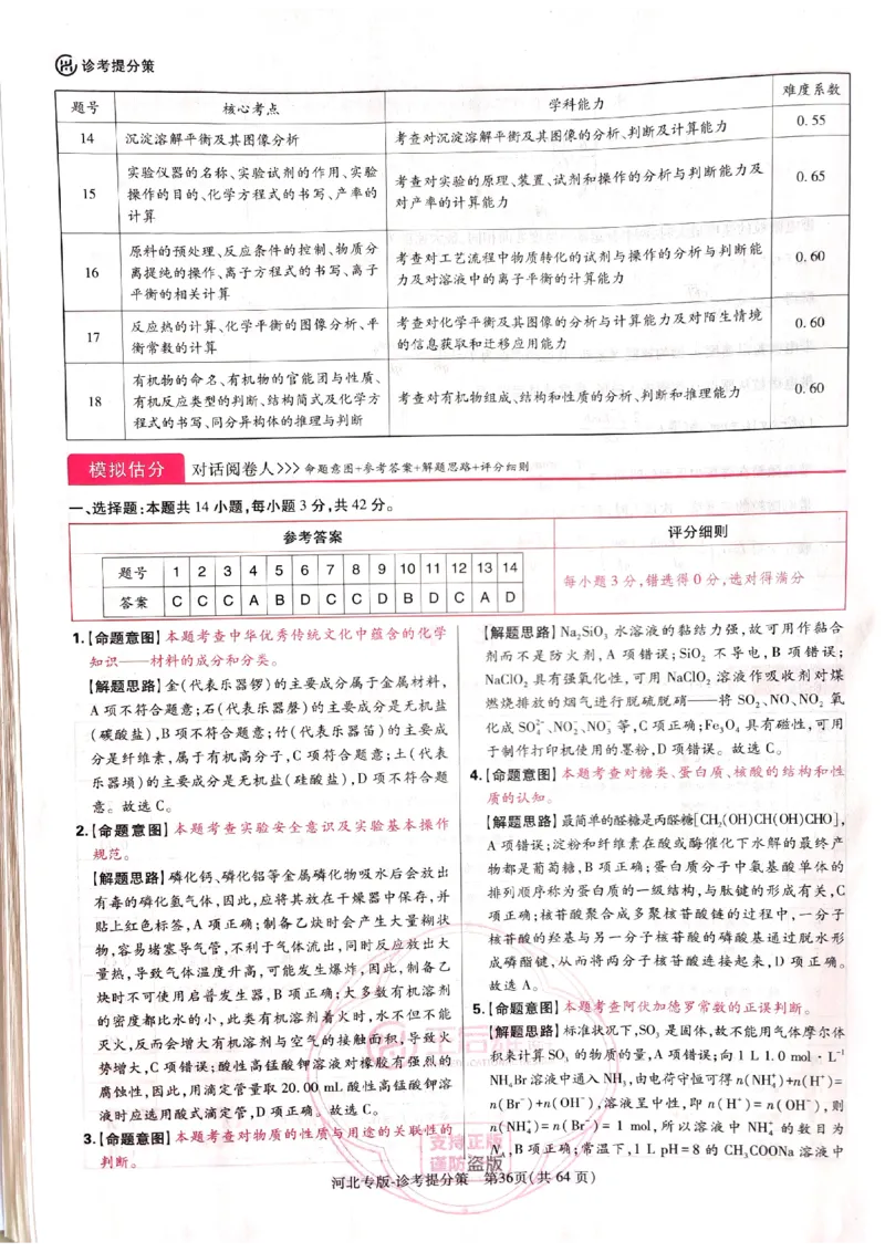 2024-05王后雄高考化学解析_2024高考押题卷_22024王hou雄_16王后雄押题_2024年王后雄高考押题预测卷（河北专版）