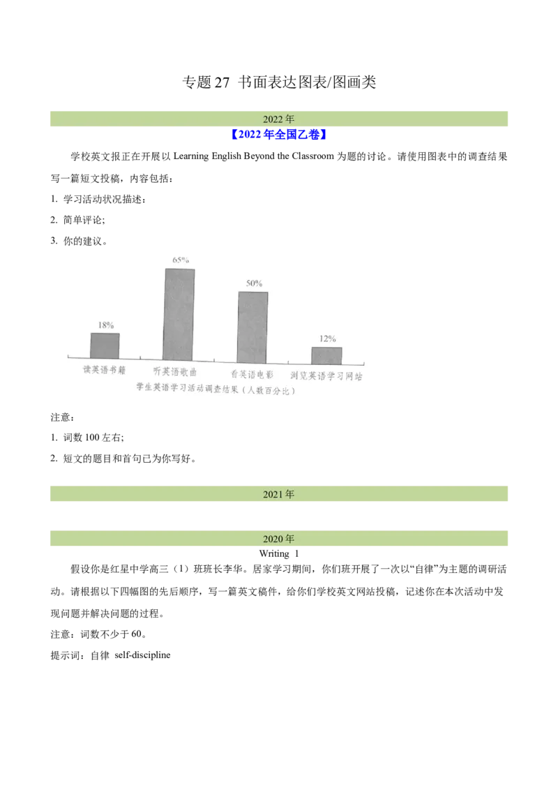 专题27书面表达图表和图画类（学生卷）--学易金卷：十年（2014-2023）高考真题英语分项汇编（全国通用）_近10年高考真题汇编（必刷）