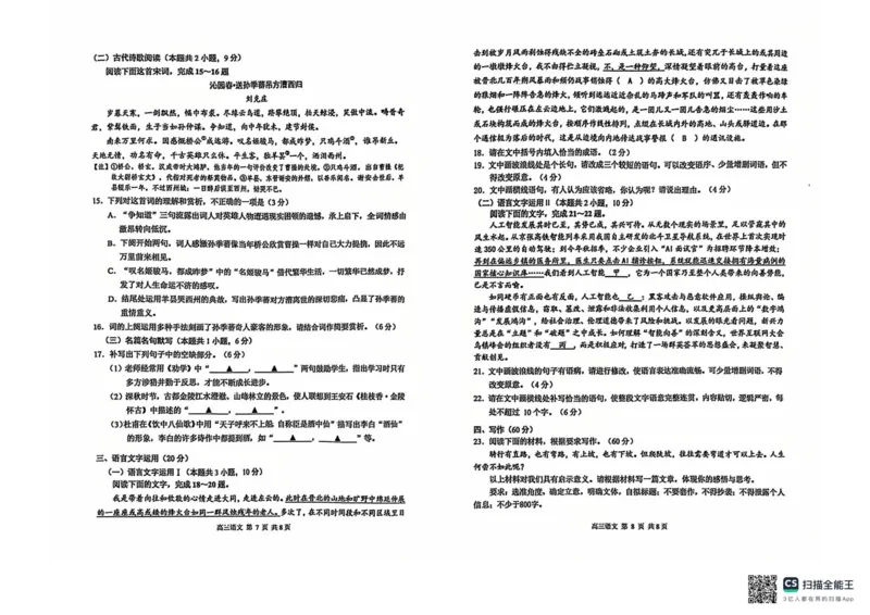江苏省2025届高三南京盐城一模语文_2025年1月_250107江苏省南京市、盐城市2025届高三上学期第一次模拟考试（全科）_江苏省南京市、盐城市2025届高三上学期第一次模拟考试语文