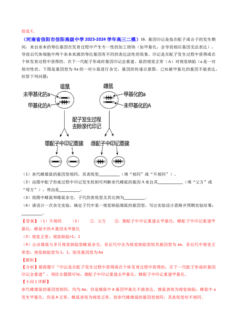 专题09遗传的分子基础-2024年高考真题和模拟题生物分类汇编（教师卷）_近10年高考真题汇编（必刷）_十年（2014-2024）高考生物真题分项汇编（全国通用）