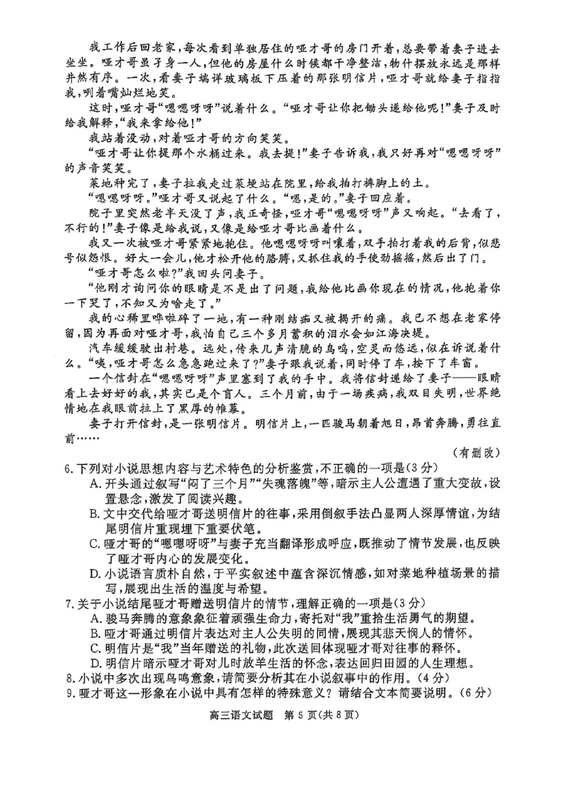 河南省部分学校2024-2025学年高三下学期5月联考试题-语文_2025年5月_0521河北省金科大联考2025届高三下学期5月份质量检测