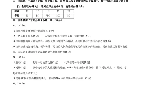 高二生物期中模拟卷（参考答案）（新八省通用）(1)_1多考区联考_1014高二期中模拟卷（新八省专用）黄金卷：2024-2025学年高二上学期期中模拟考试