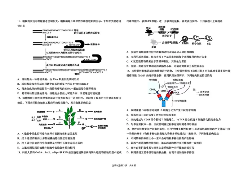 黑龙江省哈尔滨市第九中学校2024-2025学年高三下学期第二次模拟考试生物学科试卷（无答案）_2025年4月_250404哈尔滨市第九中学校2025届高三下学期第二次模拟考试（全科）