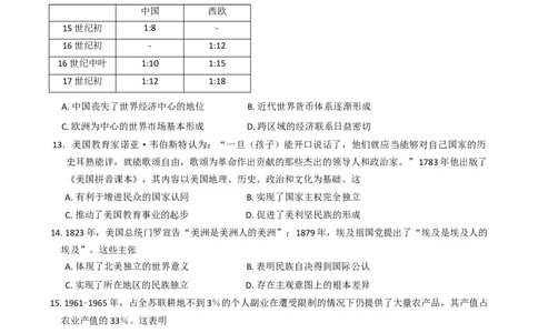 安徽省滁州市2024-2025学年高三下学期第一次教学质量检测历史试题（含答案）_2025年2月_250228安徽省滁州市2025届高三下学期第一次教学质量监测