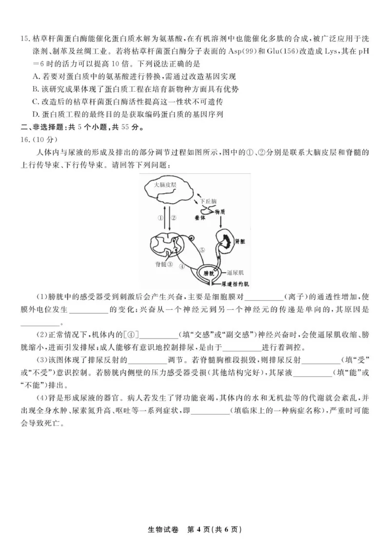 安徽省安庆市第一中学2025-2026学年高三上学期8月开学考试生物试题_2025年8月_250827安徽安庆一中2026届高三上学期8月开学考试