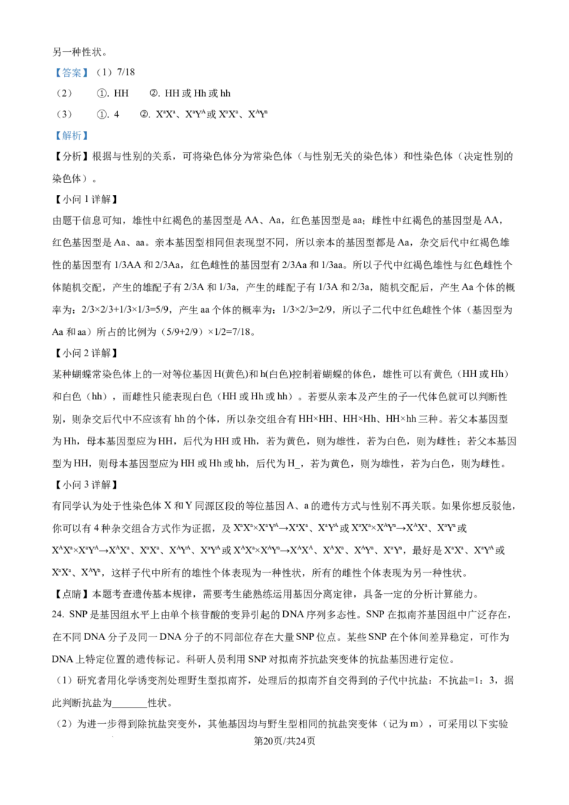 精品解析：山东省实验中学2025&mdash;2026学年高三上学期第一次诊断性考试生物试题（解析版）_2025年10月_251016山东省实验中学2026届高三第一次诊断性考试（10月）