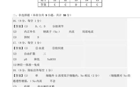 高二生物第一次月考卷单选版（参考答案）（人教版2019）_1多考区联考试卷_2510142025-2026学年高二生物上学期第一次月考试题