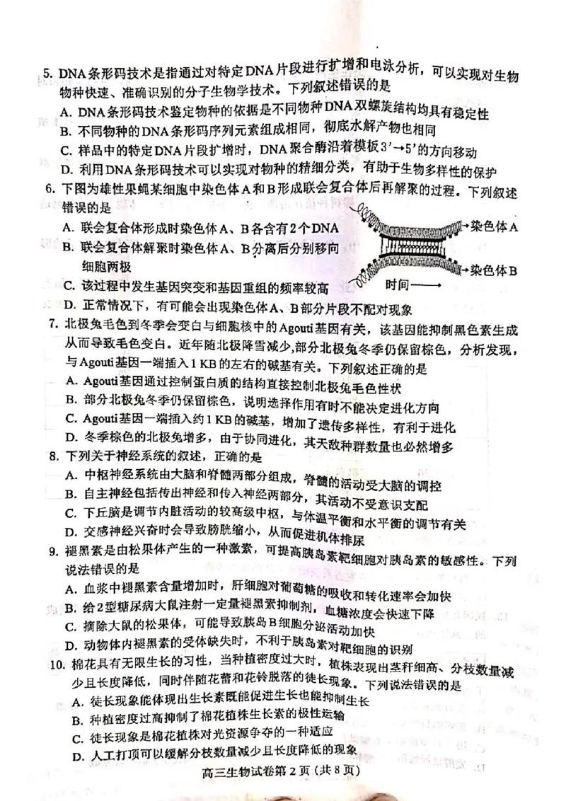 河北省保定市2024-2025学年高三上学期1月期末调研生物_2025年1月_250113河北省保定市2024-2025学年高三上学期1月期末调研考试（全科）_河北省保定市2024-2025学年高三上学期1月期末生物