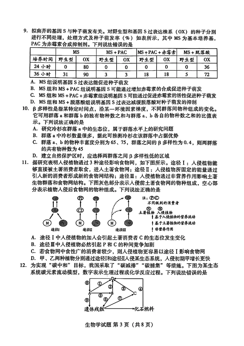 生物_2025年2月_250211山东省潍坊市2025届高三诊断性调研监测考试（2月开年考）（全科）_山东省潍坊市2025届高三诊断性调研监测考试（2月开年考）生物