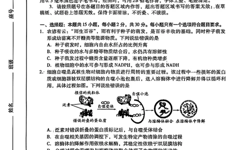 生物_2025年2月_250211山东省潍坊市2025届高三诊断性调研监测考试（2月开年考）（全科）_山东省潍坊市2025届高三诊断性调研监测考试（2月开年考）生物