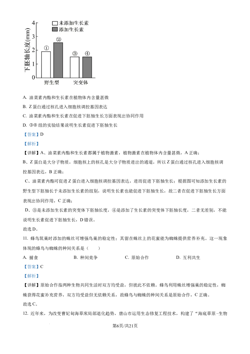 精品解析：河北省唐山市2025-2026学年高三上学期开学生物试题（解析版）_2025年9月_250914河北省唐山市2025-2026学年度高三年级摸底演练（全科）