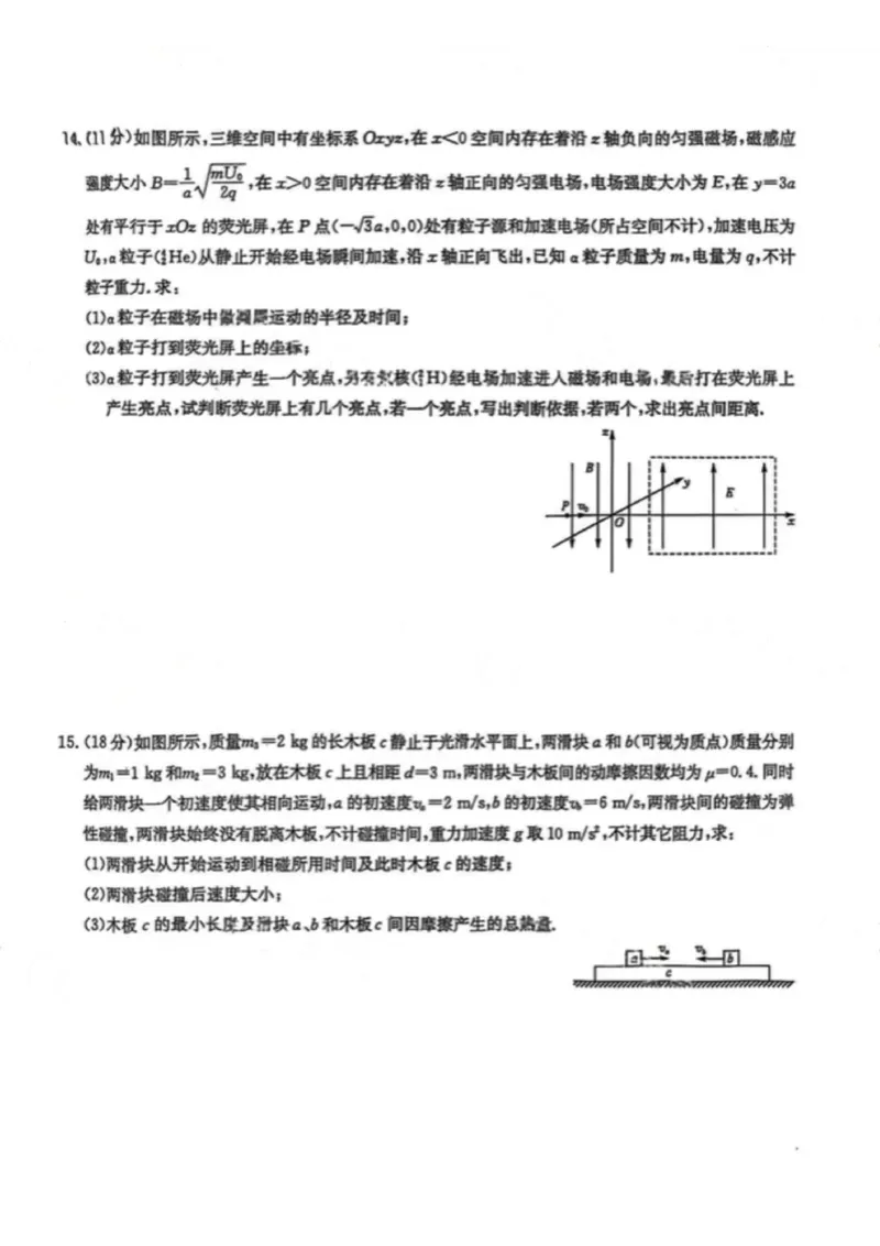 江西省萍乡市2024~2025学年度高三一模考试试卷物理+答案_2025年3月_250309江西省萍乡市2024~2025学年度高三一模考试试卷（萍乡一模）（全科）