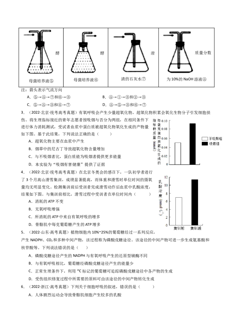 专题05细胞呼吸（原卷卷）_近10年高考真题汇编（必刷）_十年（2014-2024）高考生物真题分项汇编（全国通用）_十年（2014-2023）高考生物真题分项汇编（全国通用）