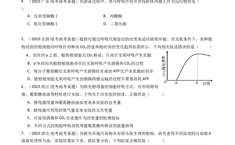 专题05细胞呼吸（原卷卷）_近10年高考真题汇编（必刷）_十年（2014-2024）高考生物真题分项汇编（全国通用）_十年（2014-2023）高考生物真题分项汇编（全国通用）