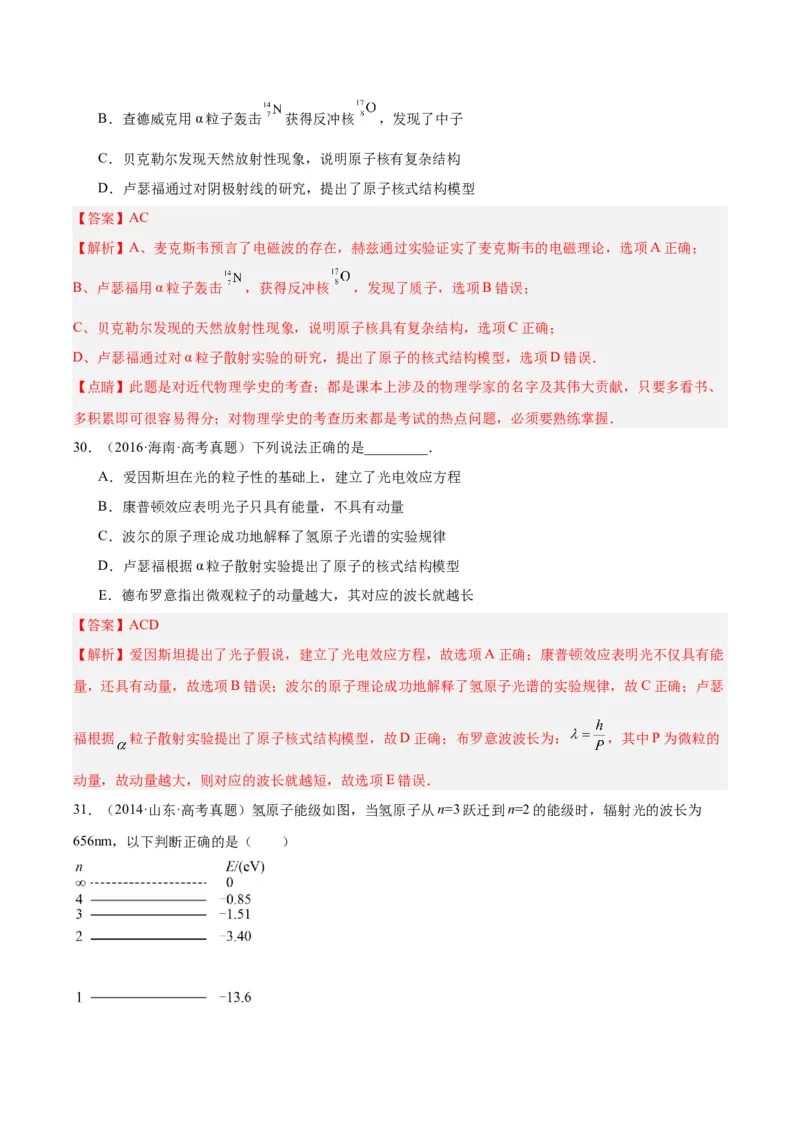 专题68原子结构（解析卷）-十年（2014-2023）高考物理真题分项汇编（全国通用）_近10年高考真题汇编（必刷）_十年（2014-2024）高考物理真题分项汇编（全国通用）