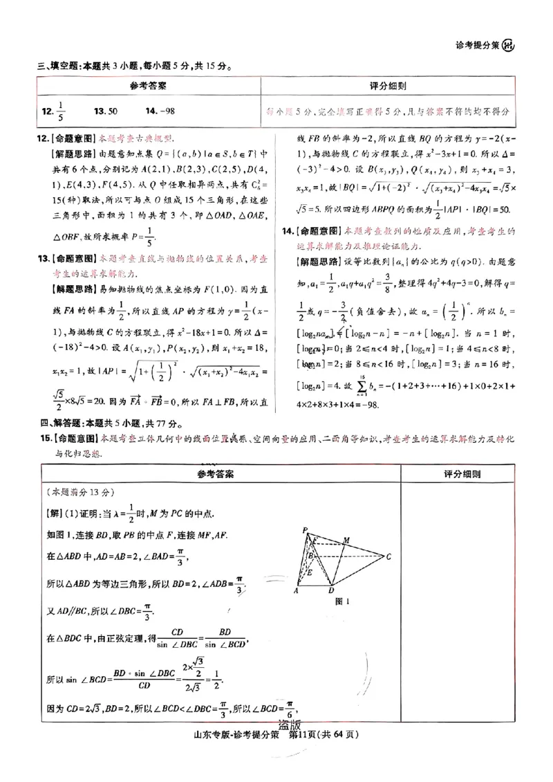 2024王后雄山东专版&mdash;&mdash;数学答案_2024高考押题卷_22024王hou雄_（新高考）2024王后雄押题预测卷（分科版）_2.数学