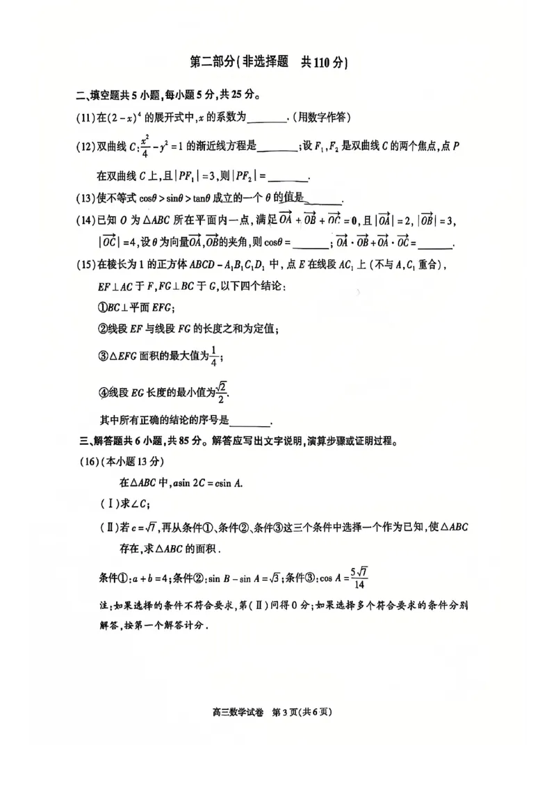 数学试卷_2025年1月_250108北京市朝阳区2024-2025学年高三第一学期期末质量检测考试（全科）_北京市朝阳区2024-2025学年高三第一学期期末质量检测考试数学