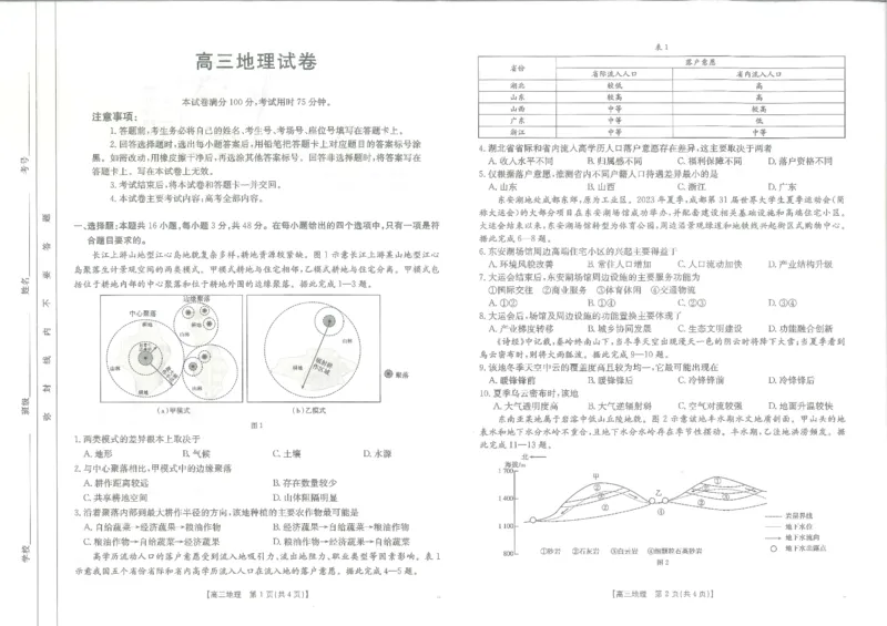 江西省高三金太阳5月三新协同教研共同体考试（25-490C）地理_2025年5月_250510江西省高三金太阳5月三新协同教研共同体考试（25-490C）（全科）