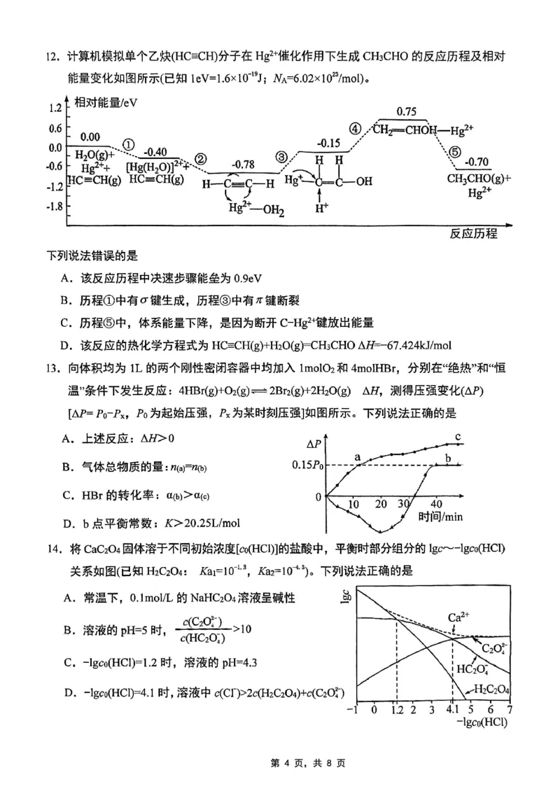 重庆市2025届学业质量调研抽测（第二次）化学_2025年4月_250421重庆市高2025届学业质量调研抽测（第二次）（主城五区二诊）（全科）_重庆市高2025届学业质量调研抽测（第二次）化学