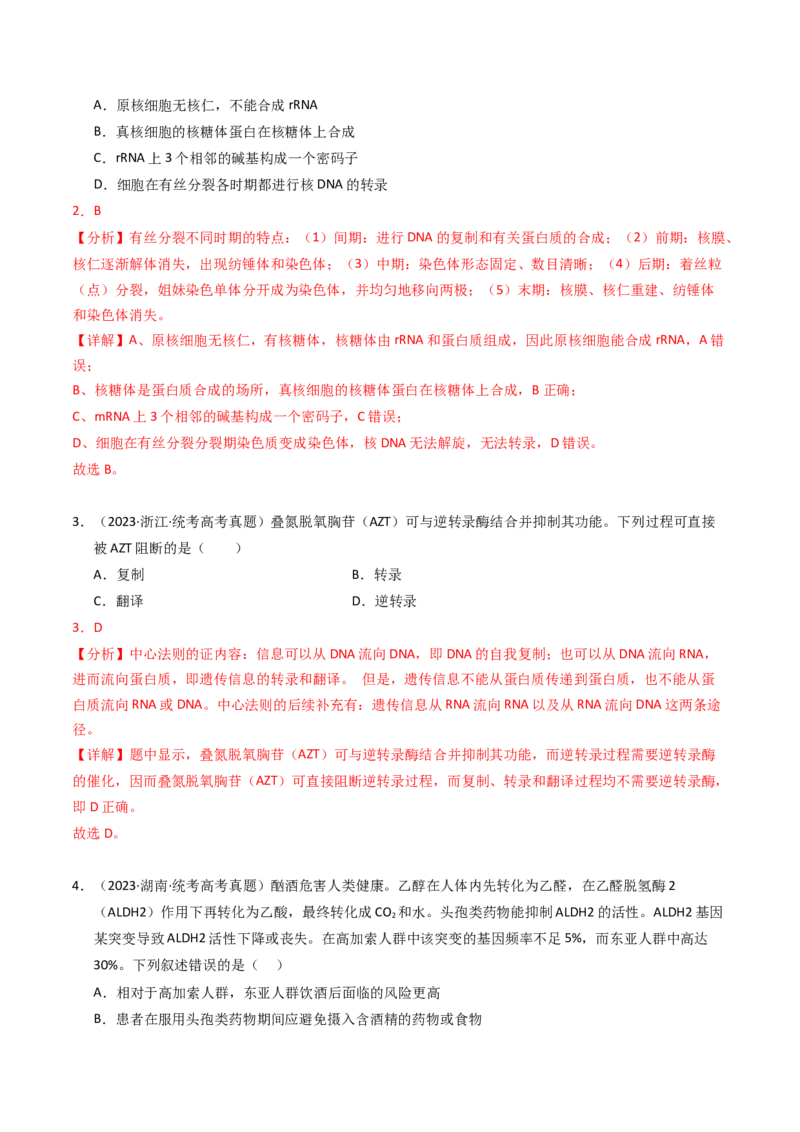专题06遗传的分子基础（解析卷）_近10年高考真题汇编（必刷）_十年（2014-2024）高考生物真题分项汇编（全国通用）_2023年高考真题和模拟题生物分项汇编（全国通用）