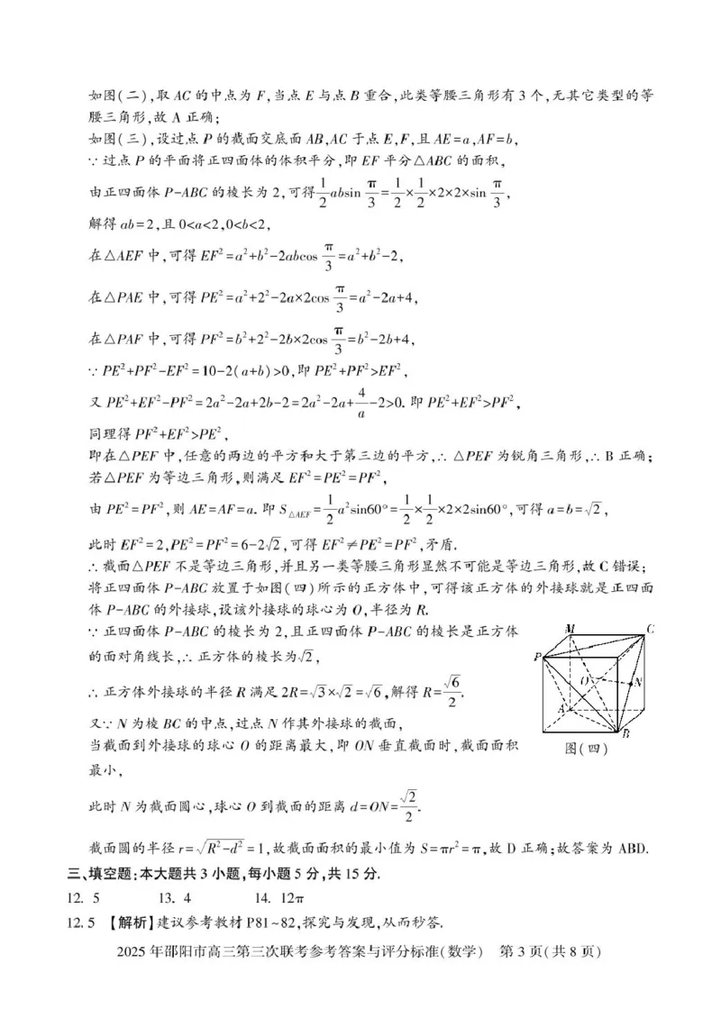 数学答案_2025年5月_2505242025届湖南省邵阳市高三下学期第三次联考（全科）_2025届湖南省邵阳市高三下学期第三次联考数学试题