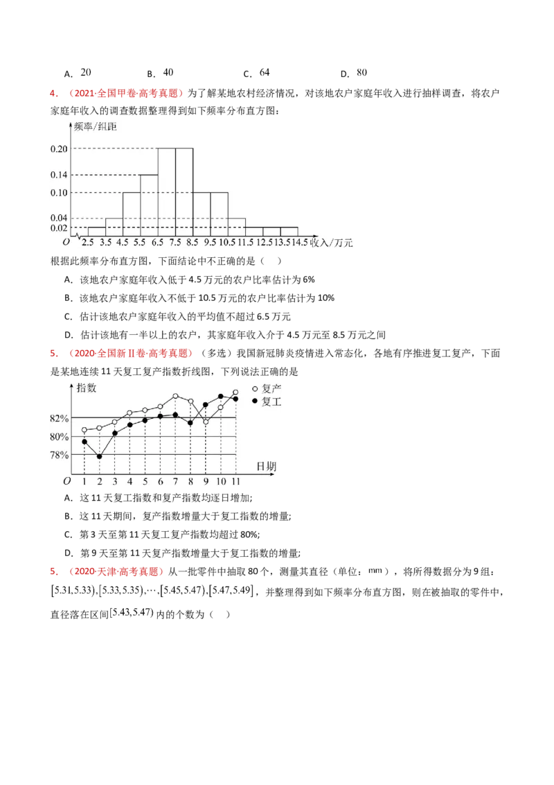专题06统计与数字特征小题综合（学生卷）-十年（2015-2024）高考真题数学分项汇编（全国通用）_近10年高考真题汇编（必刷）_十年（2015-2024）高考数学真题分类汇编（全国通用）
